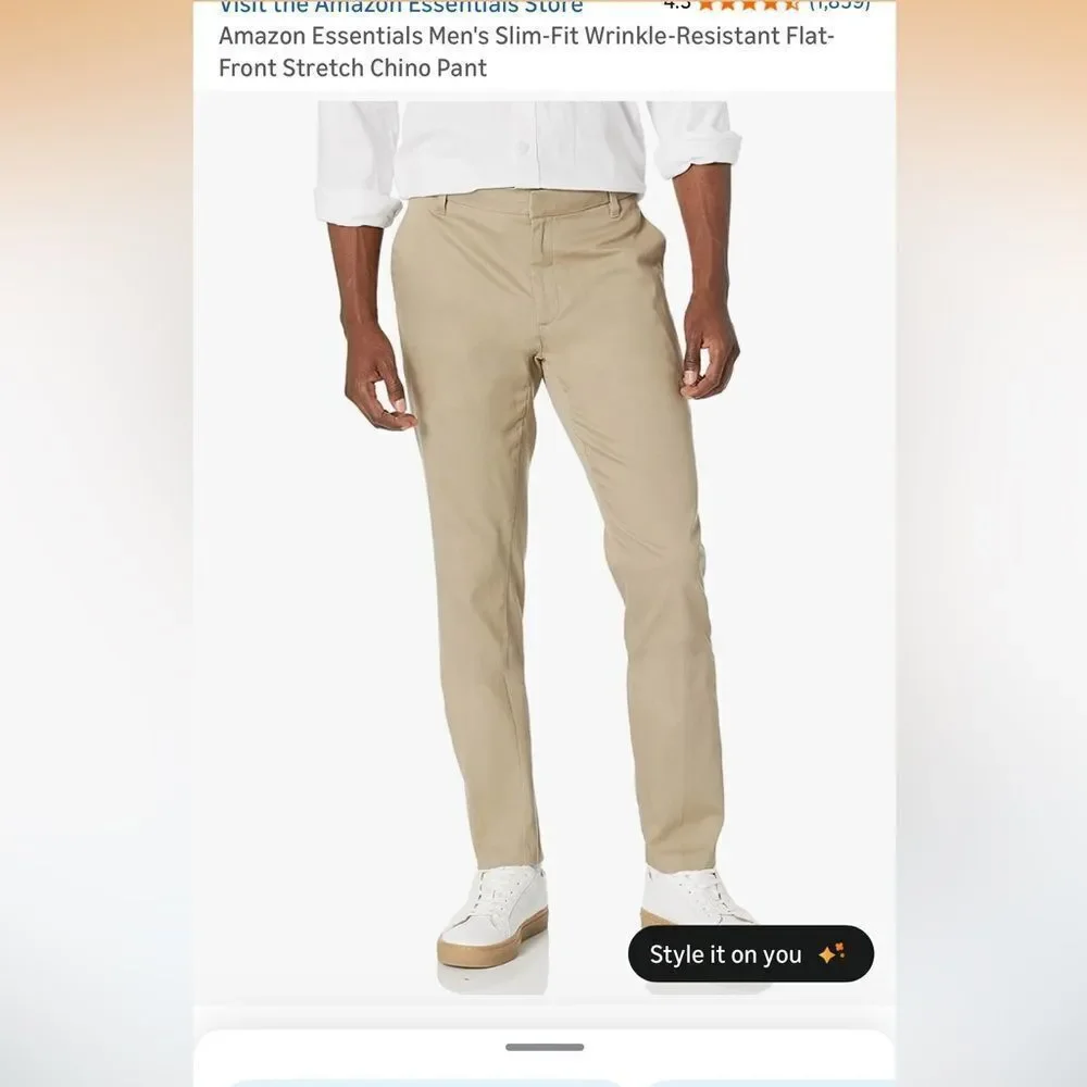 Amazon Essentials Men's Slim-Fit Wrinkle-Resistant Flat-Front Stretch Chino Pant